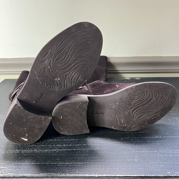 Clarks Women 6.5 M Maye Aster Buckled Riding Boots in Dark Brown Suede Tall - Picture 8 of 8